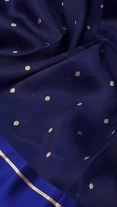 Navy Blue Zari Weaved Floral Butta Kora Organza Saree